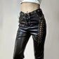 Japonais Punk foncé classique polyvalent bretelles en cuir sangles droites mince et mince pantalon en cuir décontracté pour les femmes