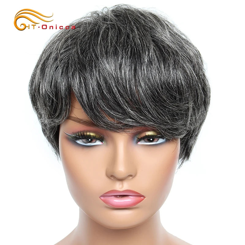 Cheap Human Hair Wigs Short Bob Pixie Cut Wig Human Hair For Women perruque cheveux humain Brazilian Hair Colored Wig With Bangs