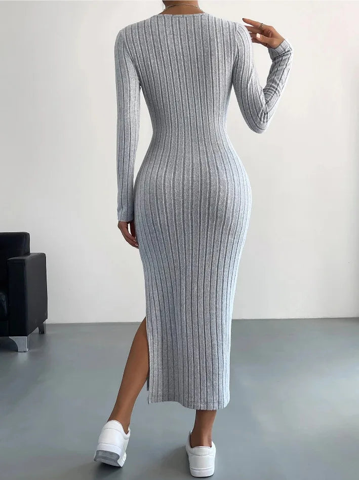 Elegant Party Dresses For Women 2023 Dress Autumn Winter Stretchy Long Sleeved Slim Vintage Basic Knit Dress Robe Y2k Vestido