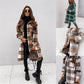 Women Winter Woolen Coats Female Plaid Print Retro Warm Thick Long Jacket Outercoats Korean Style Outwear Manteau Femme Hiver