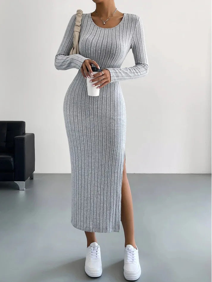 Elegant Party Dresses For Women 2023 Dress Autumn Winter Stretchy Long Sleeved Slim Vintage Basic Knit Dress Robe Y2k Vestido