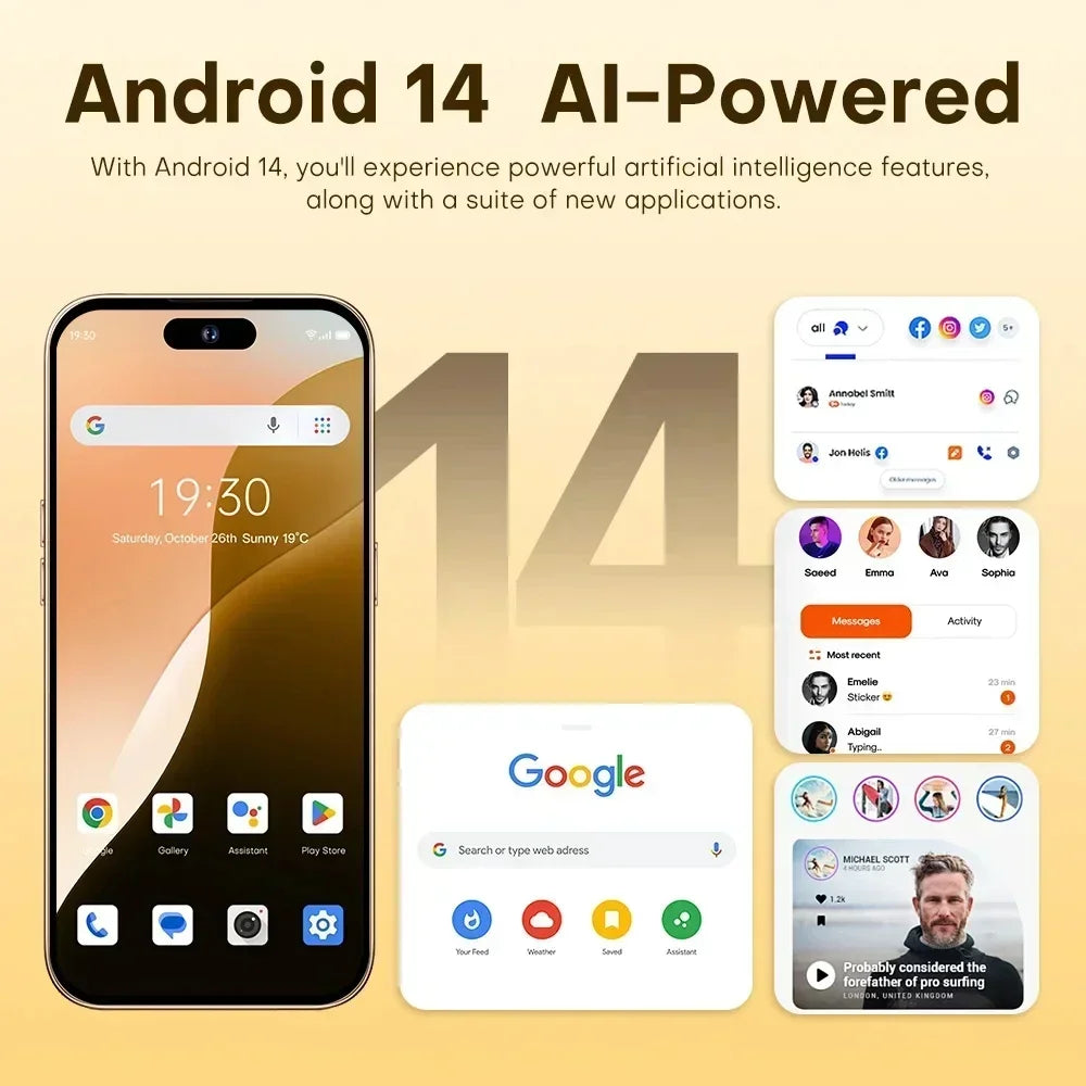 2025 Smartphone 22GB + 2TB pour 7.3 pouces I16 Pro Max plein écran 4G 5G téléphone portable 8000mAh téléphones mobiles Version mondiale