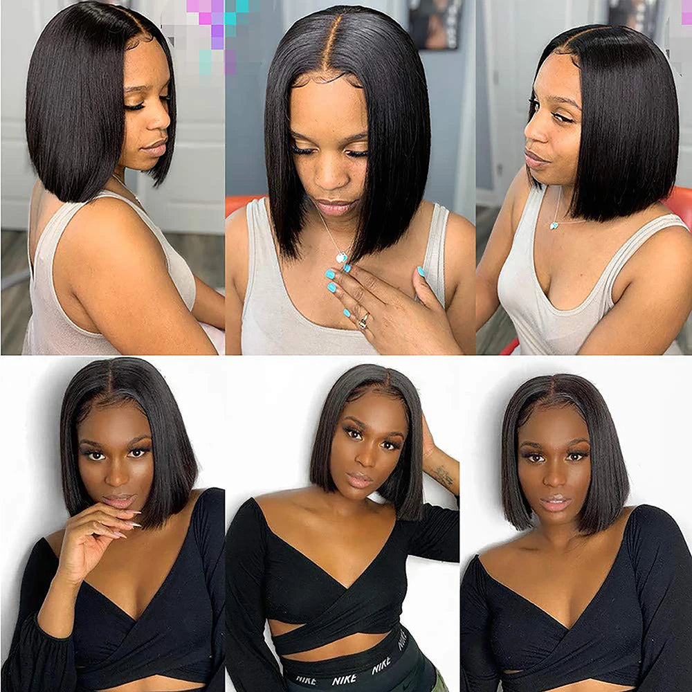 Short 4x4 Closure Wig Bob Style Brazilian Hair Burmese Hair Straight Wig 150% Density Comfortable With Bleached Knots Women's