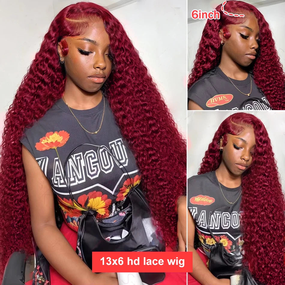 Deep Wave 99J Burgundy Lace Front Wigs Human Hair 13x6 Lace Frontal Wig 13x4 Transparent Brazilian Colored Water Wave Hair Wigs