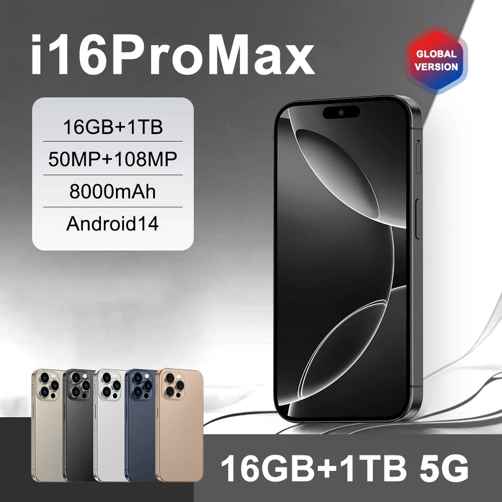 2025 Smartphone 22GB + 2TB pour 7.3 pouces I16 Pro Max plein écran 4G 5G téléphone portable 8000mAh téléphones mobiles Version mondiale