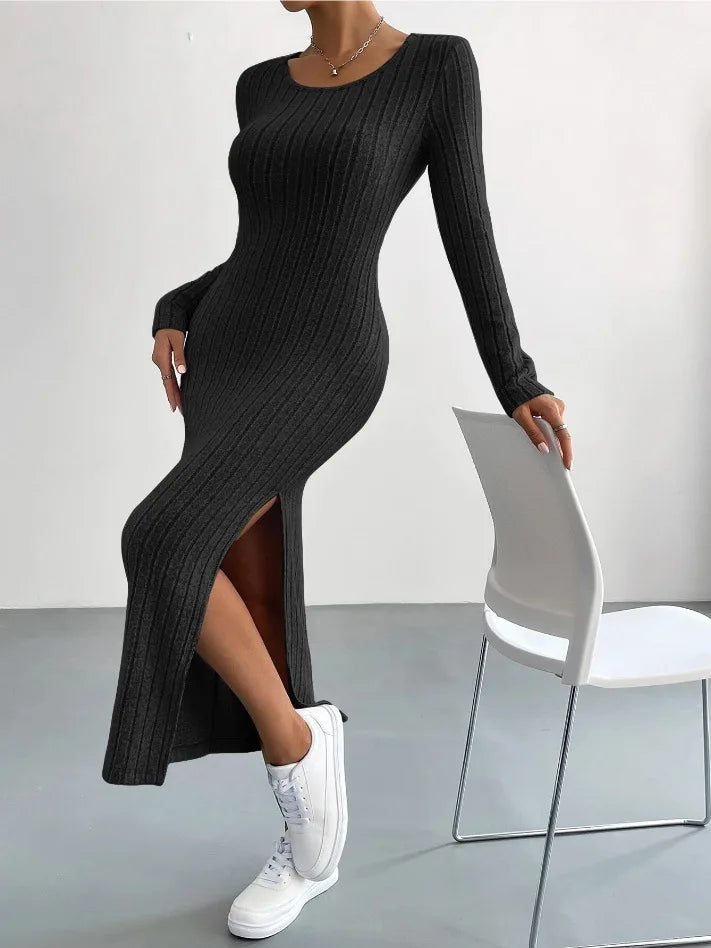 Elegant Party Dresses For Women 2023 Dress Autumn Winter Stretchy Long Sleeved Slim Vintage Basic Knit Dress Robe Y2k Vestido