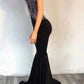 Silver Rhinestone Chain Fringes Black Velvet Long Train Dress Birthday Celebrate Costume Women Dancer Evening Party Dress