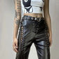 Japonais Punk foncé classique polyvalent bretelles en cuir sangles droites mince et mince pantalon en cuir décontracté pour les femmes
