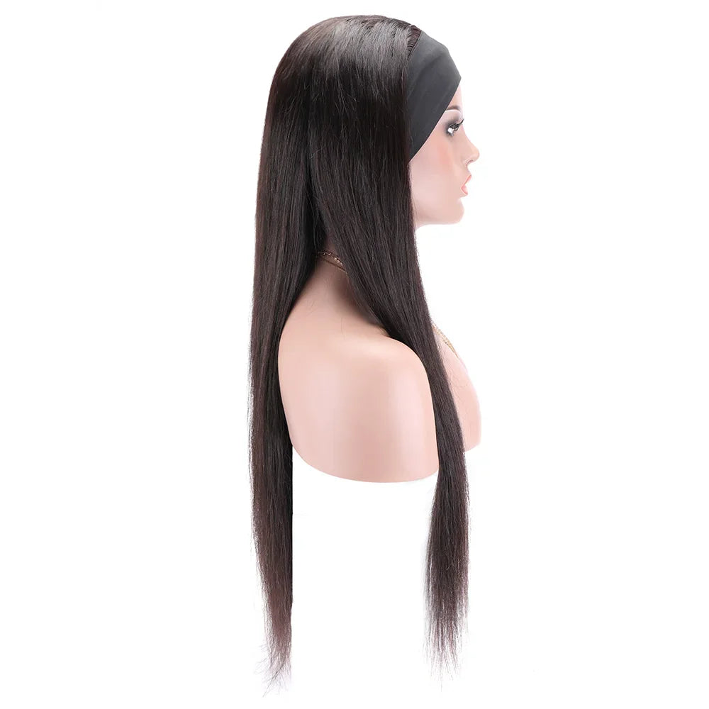 Women's Headband Wig Straight Human Hair Glueless Brazilian Remy Headbands Wigs for Black Women Long Full Machine Straight Wig