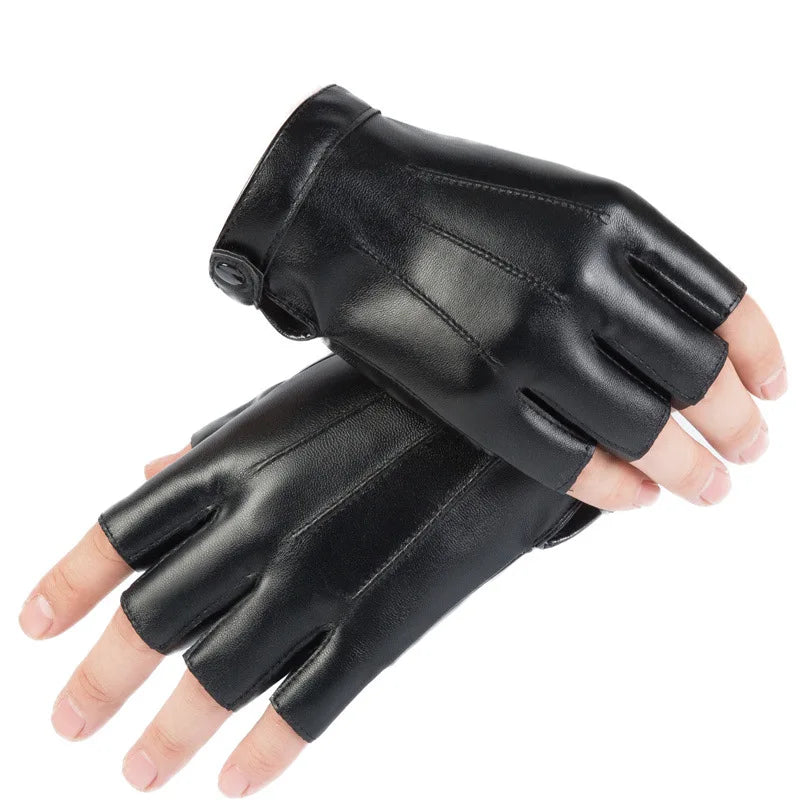 Men Women PU Leather Gloves Lovers Fingerless Mittens Black Half Finger Outdoor Tactical Mens Leather Driving Gloves