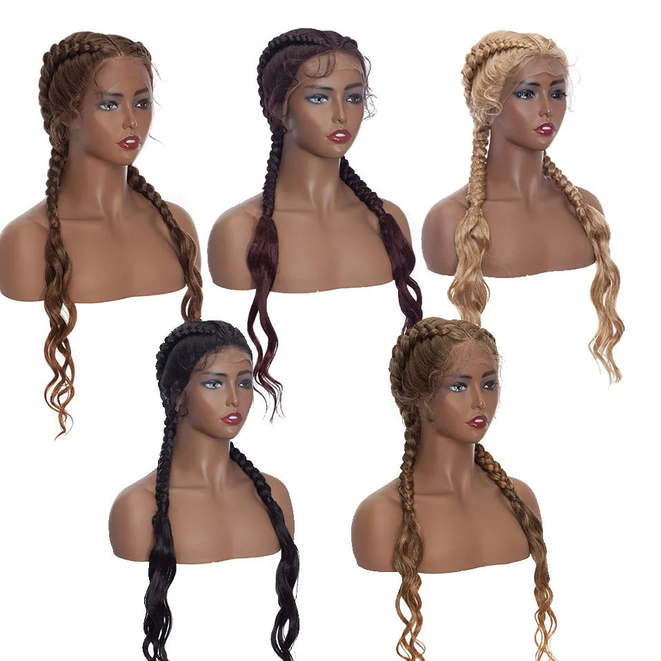 My-Lady Synthetic 26inches Women's Lace Front Wig Braided Wigs Long Black Blonde For Woman American Brazilian Twist braids Hair