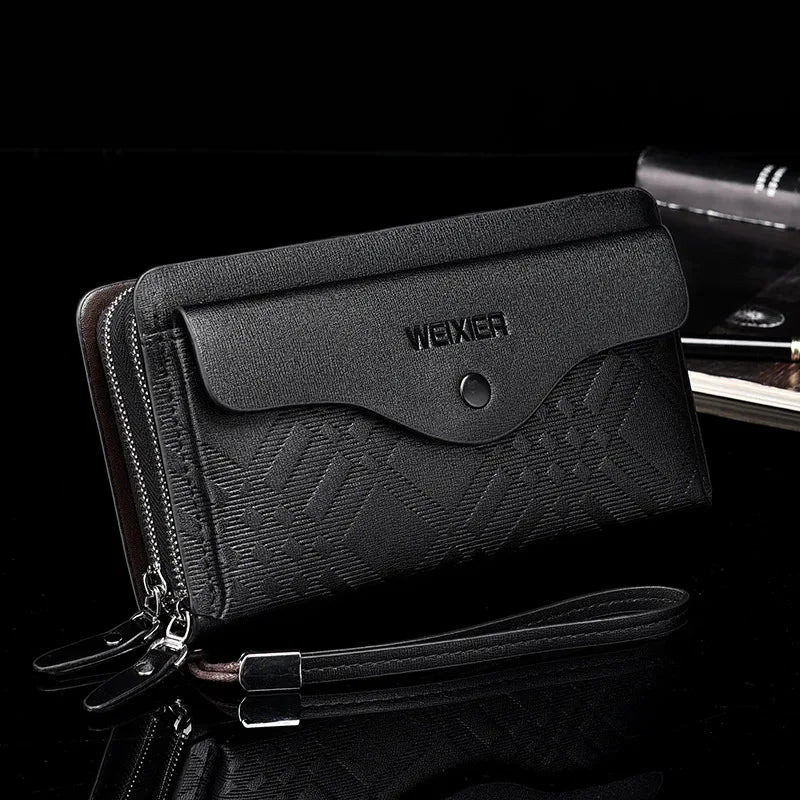 Men's Long Wallet Large Capacity Zero Wallet Bank Card Bag Luxury High Quality Double Zipper Phone Bag Purse Wrist Bag