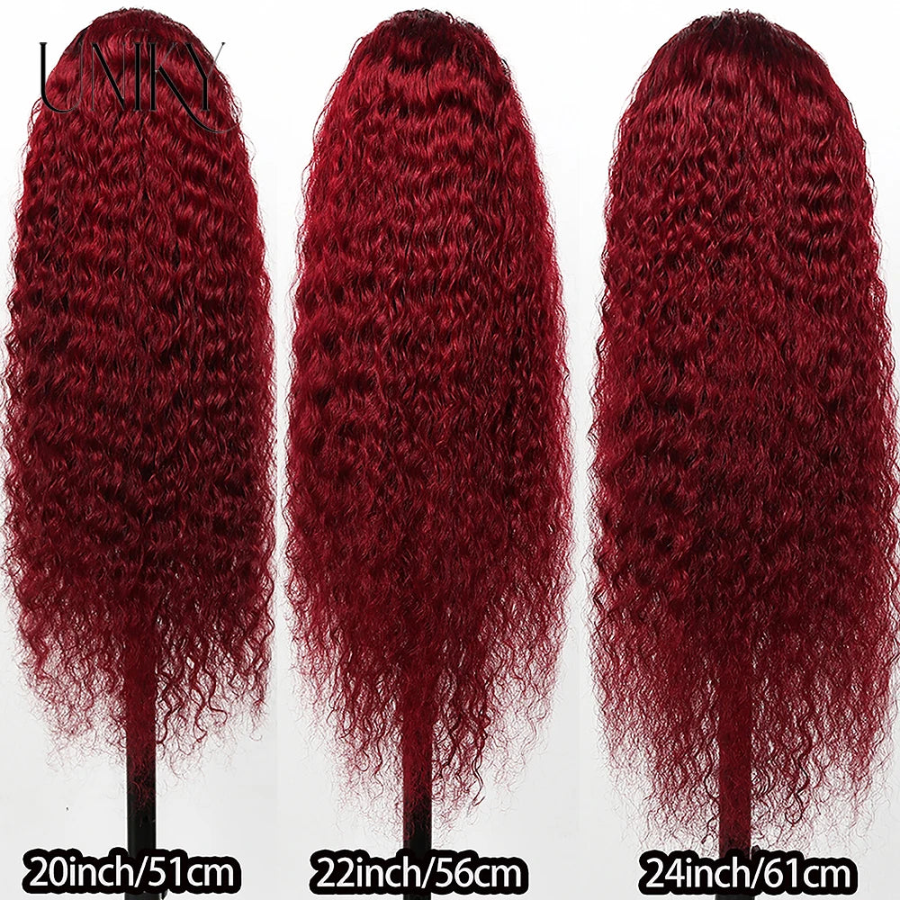 13x4 1B 99J 1B Burgundy Deep Curly Lace Front Wig Human Hair Ombre 1B Burgundy Wig for Women Pre Plucked 200% Density for Women