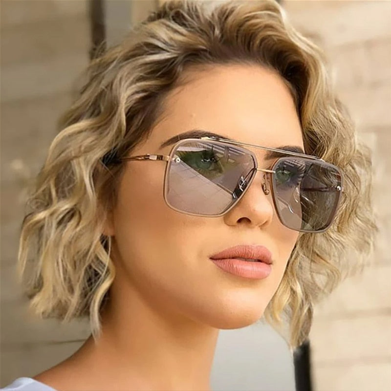 New Gradient Sunglasses for Men Fashion Metal Big Frame Sun Glasses Brand Design Luxury Lunette De Soleil Homme UV400