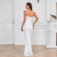 YIDINGZS Women White Strap Sequin Party Maxi Dress Sexy V Neck Evening Dress