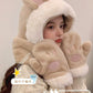 Rabbit Ear Hat, Scarf, Glove, One Piece Women's Winter Three Piece Set, Korean Version Cute Plush Warm Ear Protection Neck