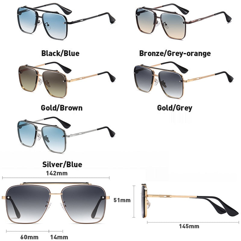 New Gradient Sunglasses for Men Fashion Metal Big Frame Sun Glasses Brand Design Luxury Lunette De Soleil Homme UV400