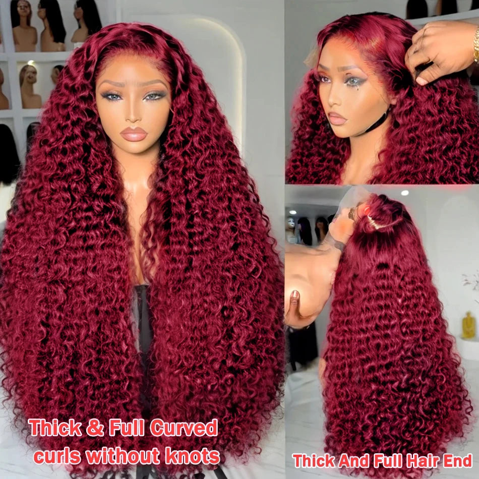 Deep Wave 99J Burgundy Lace Front Wigs Human Hair 13x6 Lace Frontal Wig 13x4 Transparent Brazilian Colored Water Wave Hair Wigs