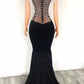 Silver Rhinestone Chain Fringes Black Velvet Long Train Dress Birthday Celebrate Costume Women Dancer Evening Party Dress