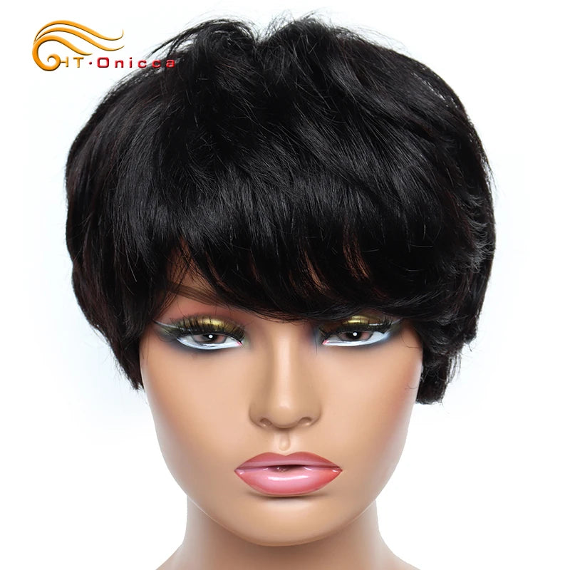 Cheap Human Hair Wigs Short Bob Pixie Cut Wig Human Hair For Women perruque cheveux humain Brazilian Hair Colored Wig With Bangs