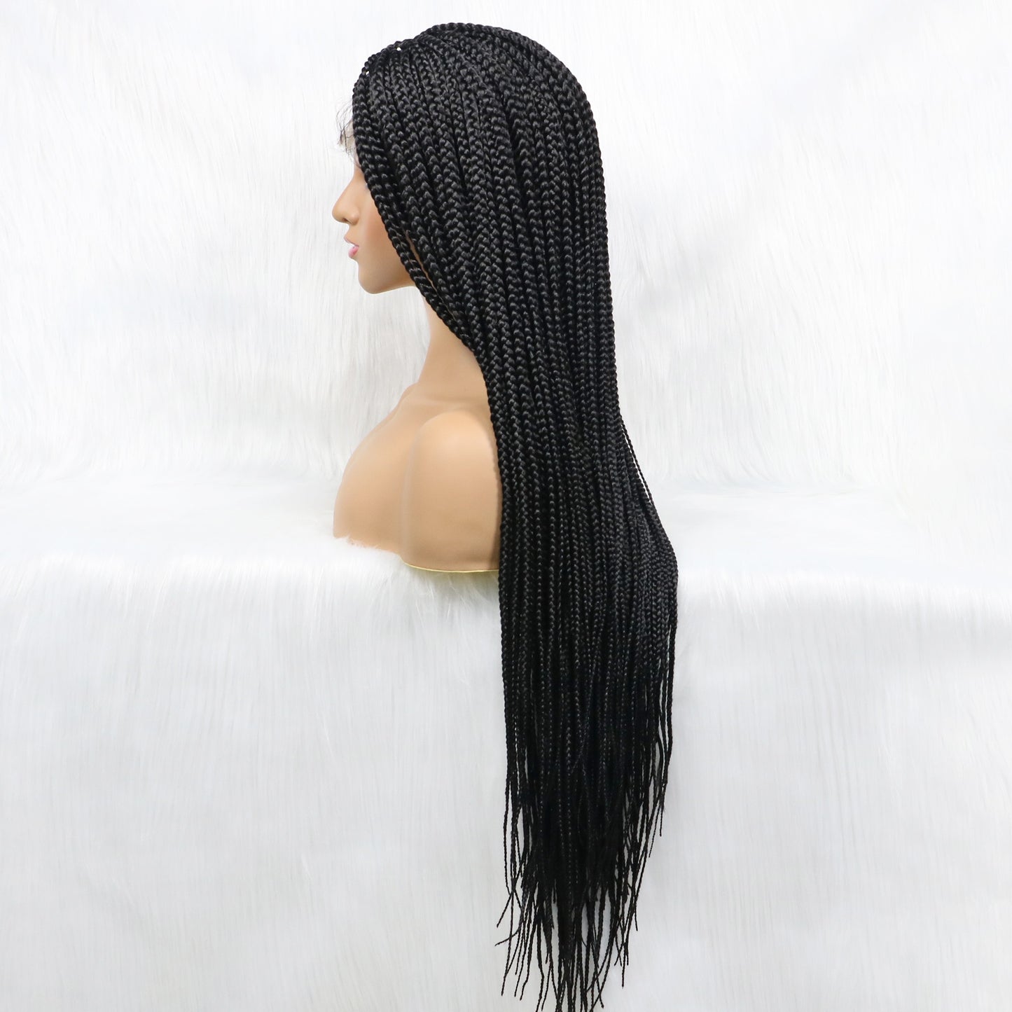 African American Synthetic Braid Wigs With Baby Hair Full Lace Frontal 36 Inches Black Knotless Box Braids Wig For Black Women