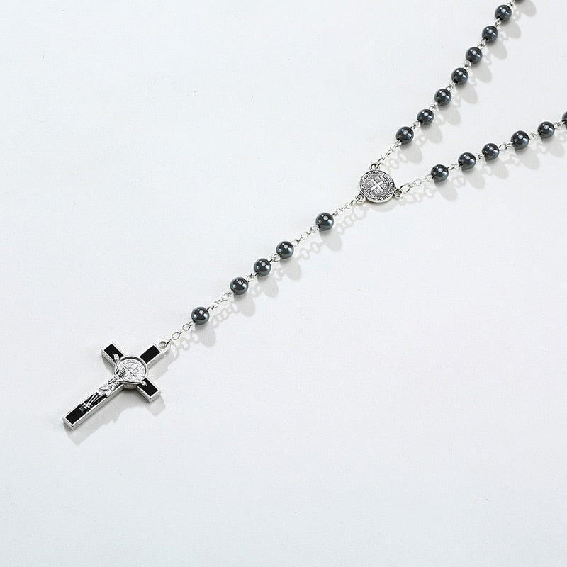 Rosary Beads Sweater Chain Necklace Catholic Cross Pendant For Women Men Rosaries Jewelry