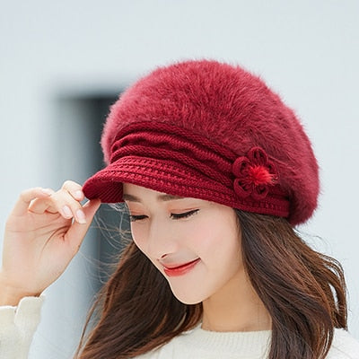 Hot Women Rabbit Fur Knitted Hats Casual Solid Color Autumn girls Winter Hat Female Bonnet Caps Boina Feminino