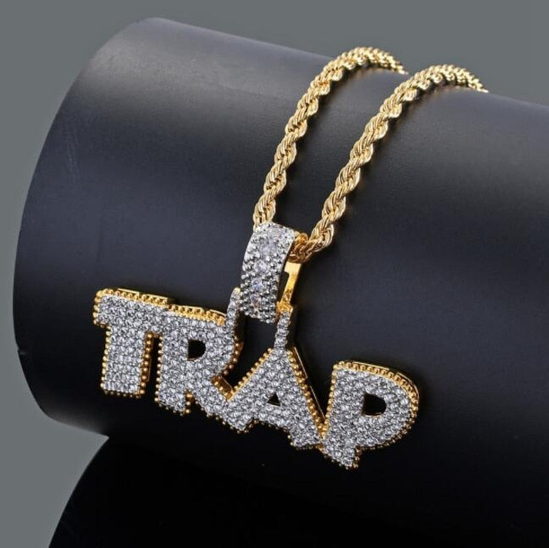 Ice Out Chain Necklace Trap Design Letter Pendant Personality Trend Fashion Hip Hop Necklace