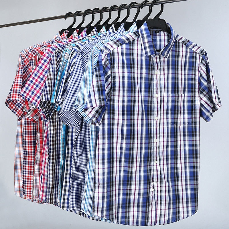 5XL 6XL 7XL 8XL 10XL Men&#39;s Plus Size Shirts Fashion Casual Classic Style 100% Cotton Comfortable Plaid Short Sleeve Shirt Male