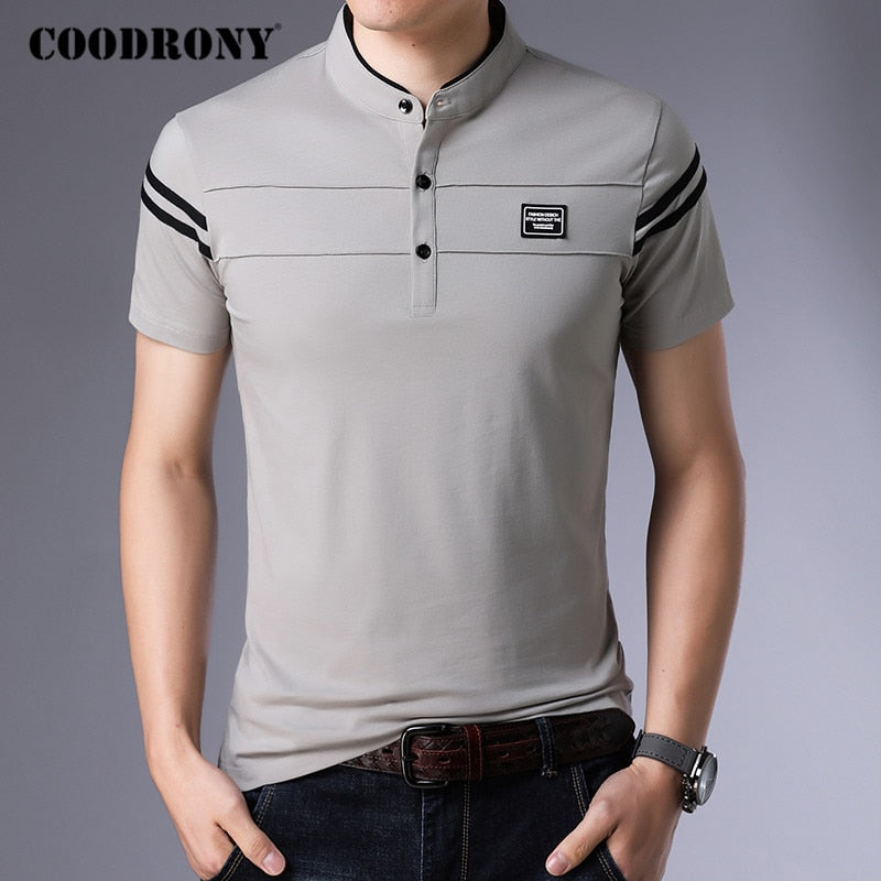 COODRONY Brand Summer Short Sleeve T Shirt Men Cotton Tee Shirt Homme Streetwear Fashion Stand Collar T-Shirt Men Clothes C5096S