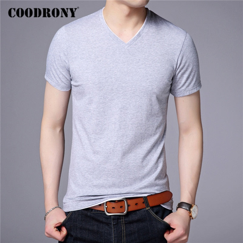 COODRONY Brand Summer Short Sleeve T Shirt Men Cotton Tee Shirt Homme Streetwear Casual V-Neck T-Shirt Men Clothing Tops C5102S