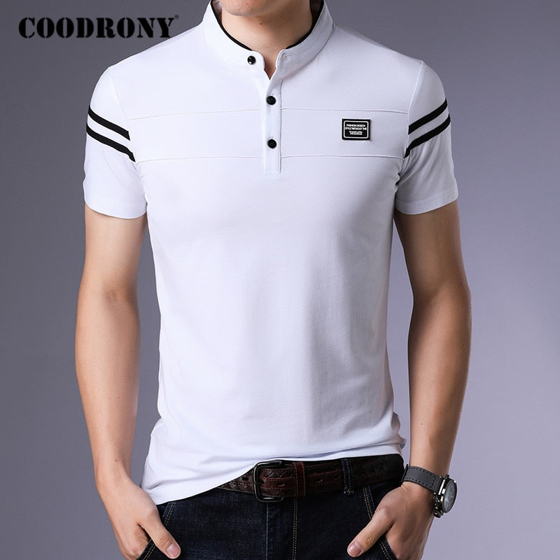 COODRONY Brand Summer Short Sleeve T Shirt Men Cotton Tee Shirt Homme Streetwear Fashion Stand Collar T-Shirt Men Clothes C5096S