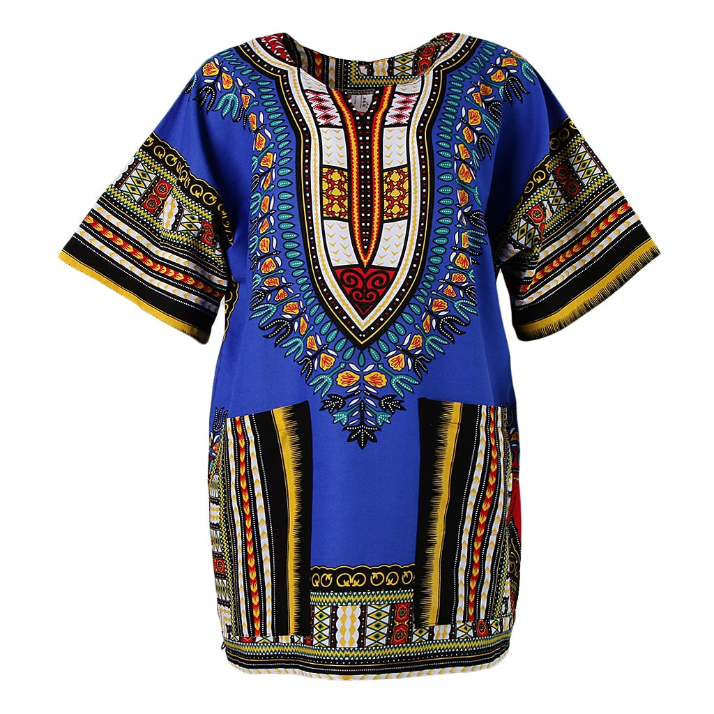 Unisex Adult Cotton One Size African Prints Dress Colorful Dashiki Shirt Top