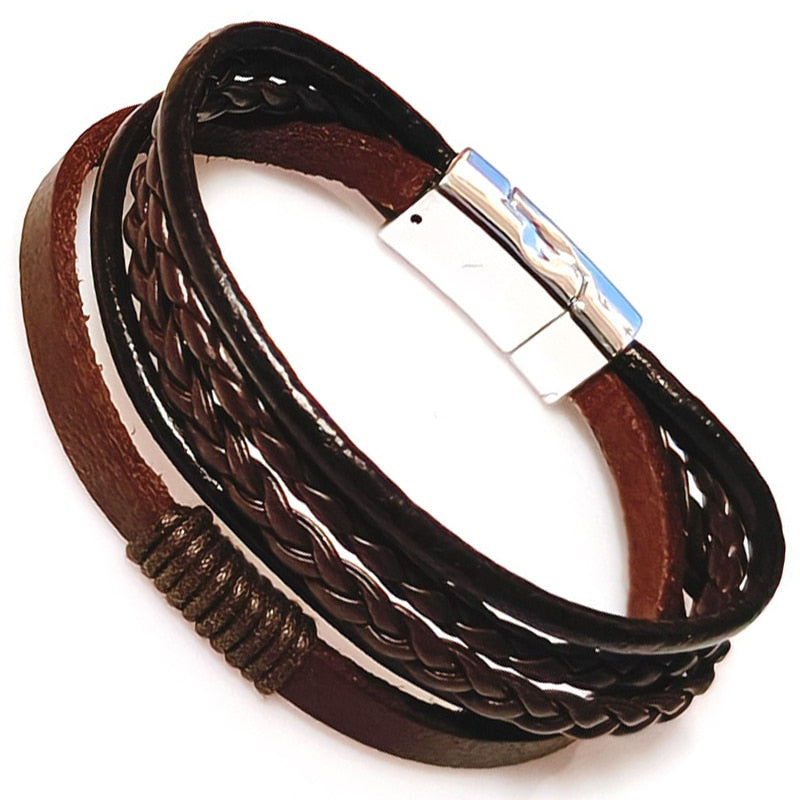 New 2021 High Quality Lucky Vintage Men's Leather Bracelet Black/Brown Charm Multilayer Braided Women Pulseira Masculina