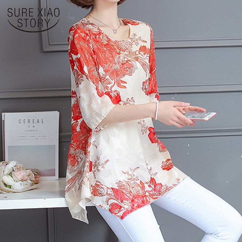 2023 New Summer Print Short Sleeved Women&#39;s Chiffon Large Size T-shirt Female Unlined Upper Garment Casual T-shirt 611E 30