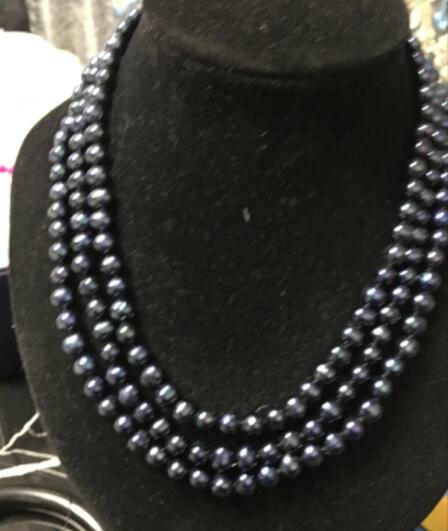 3 row 7-8MM Black akoya Pearl Necklace #1065