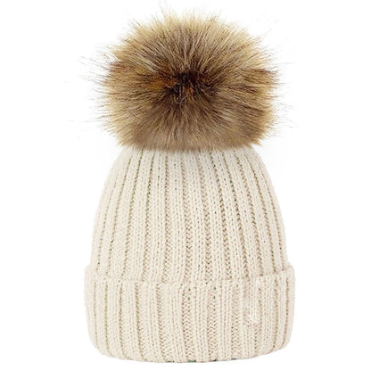 Lovely Child Women Beanies Hats Warm Winter Pompom Fur Knitted Beanie Caps Women Baby Girls Boy Fur Pom Pom Hat Ski Snow Cap