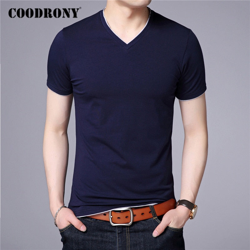 COODRONY Brand Summer Short Sleeve T Shirt Men Cotton Tee Shirt Homme Streetwear Casual V-Neck T-Shirt Men Clothing Tops C5102S