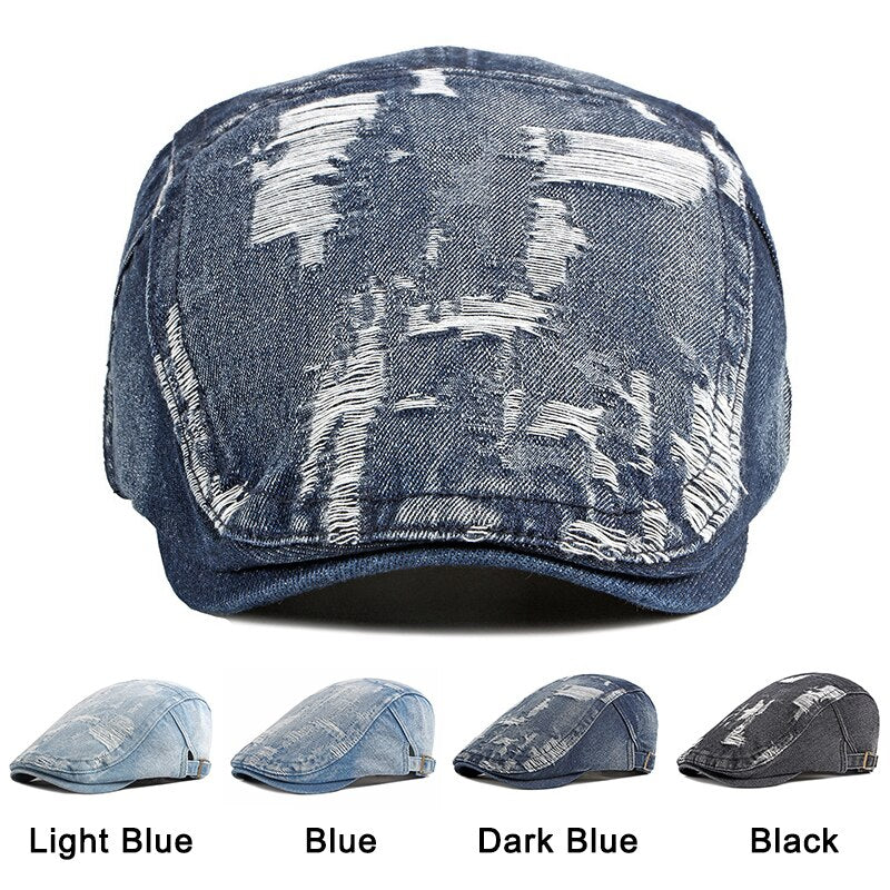 Wuaumx Unisex Retro Casual Mens Hats Spring Summer Denim Berets Hat Women Washed Cotton Duckbill Visors Herringbone Flat Caps