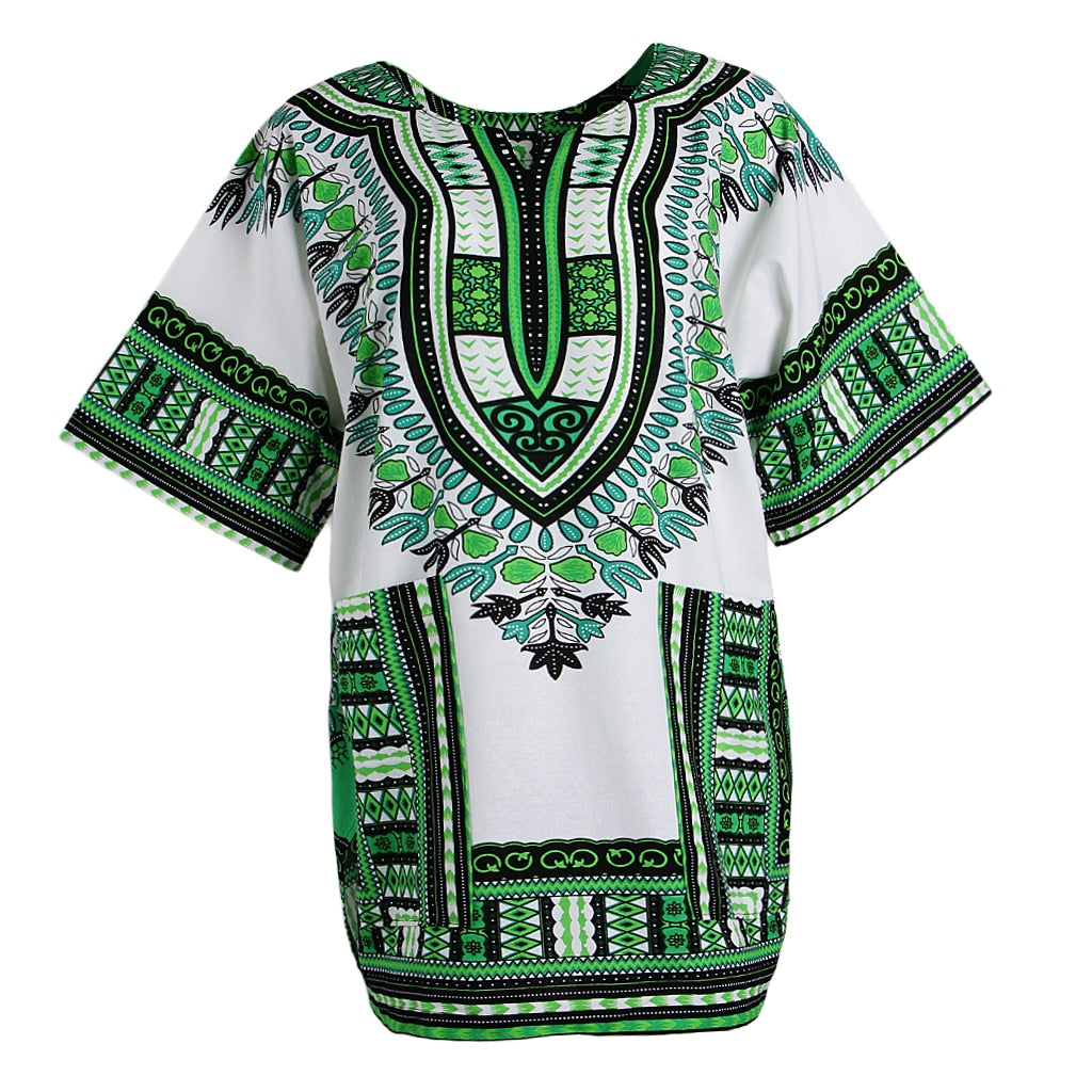 Unisex Adult Cotton One Size African Prints Dress Colorful Dashiki Shirt Top