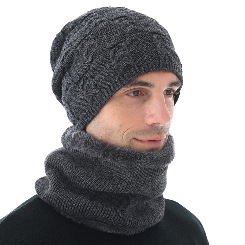 Xthree Men&#39;s Beanies Winter Skullies Knitted Hat Scarf  With Lining Wool Male Gorras Bonnet Winter Hats For Men Beanies Hats