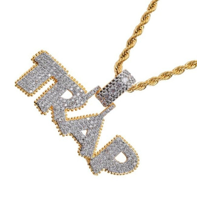 Ice Out Chain Necklace Trap Design Letter Pendant Personality Trend Fashion Hip Hop Necklace