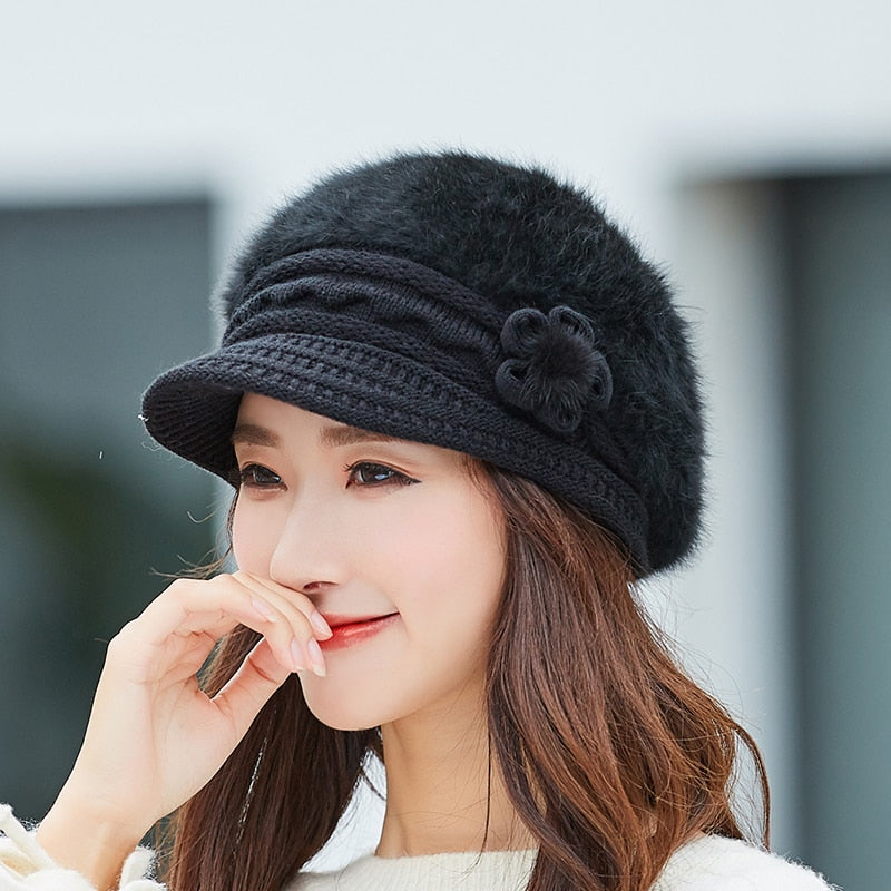 Hot Women Rabbit Fur Knitted Hats Casual Solid Color Autumn girls Winter Hat Female Bonnet Caps Boina Feminino