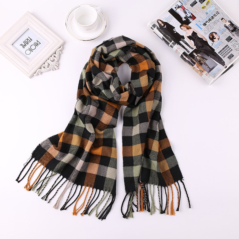 Luxury Brand Men&#39;s Winter Plaid Scarf Warm Women Cashmere Shawls Scarves Casual Tassel Scarfs Man Business Scarf Pashmina