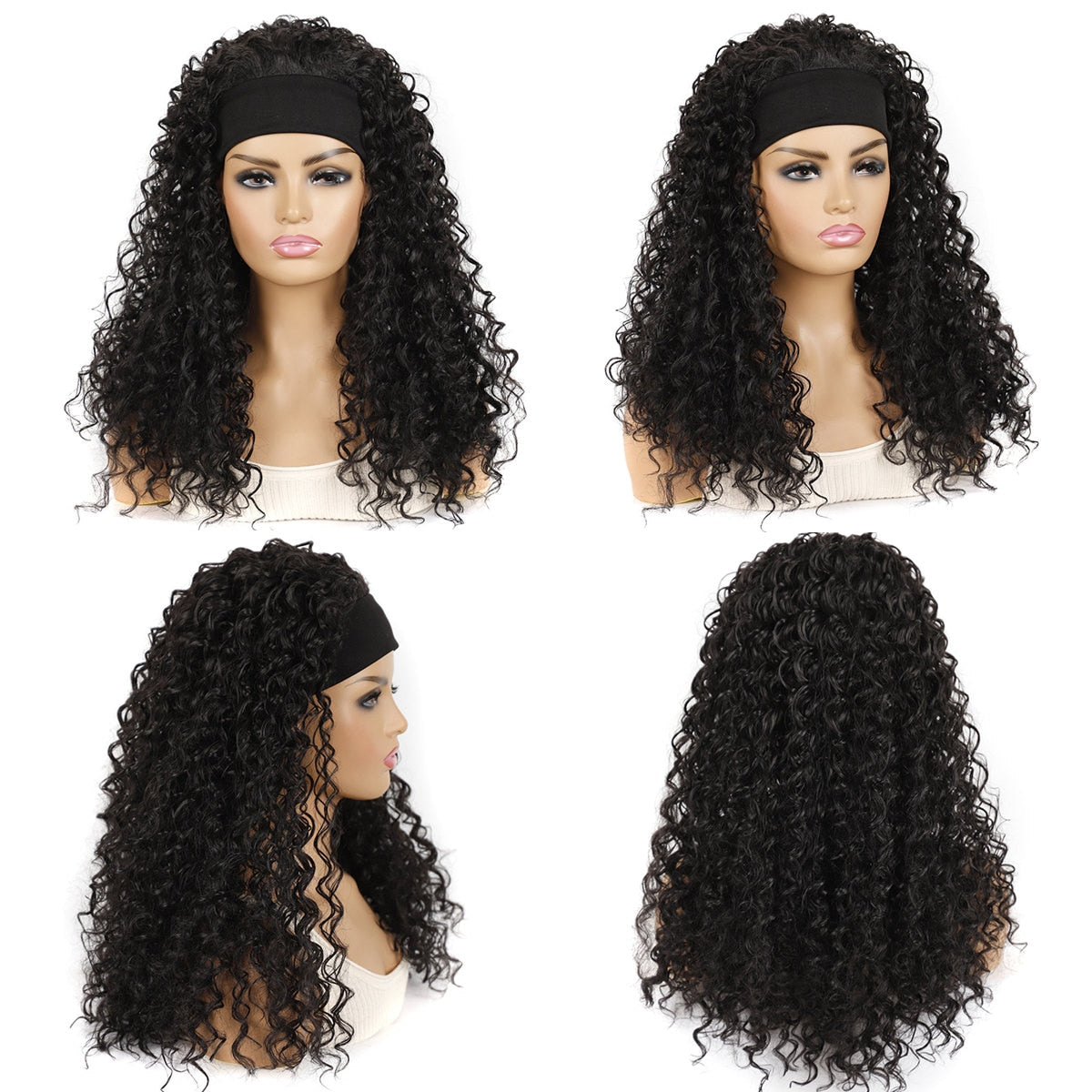 GURUILAGU Deep Wave Headband Wig Heat Resistant Fiber Synthetic Wig Black/613/4/27/99J Blonde Wig Synthetic Hair Wigs For Women