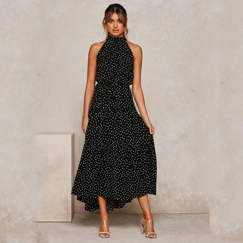 Summer Long Dress Polka Dot Casual Dresses Black Sexy Halter Strapless New 2022 Yellow Sundress Vacation Clothes For Women