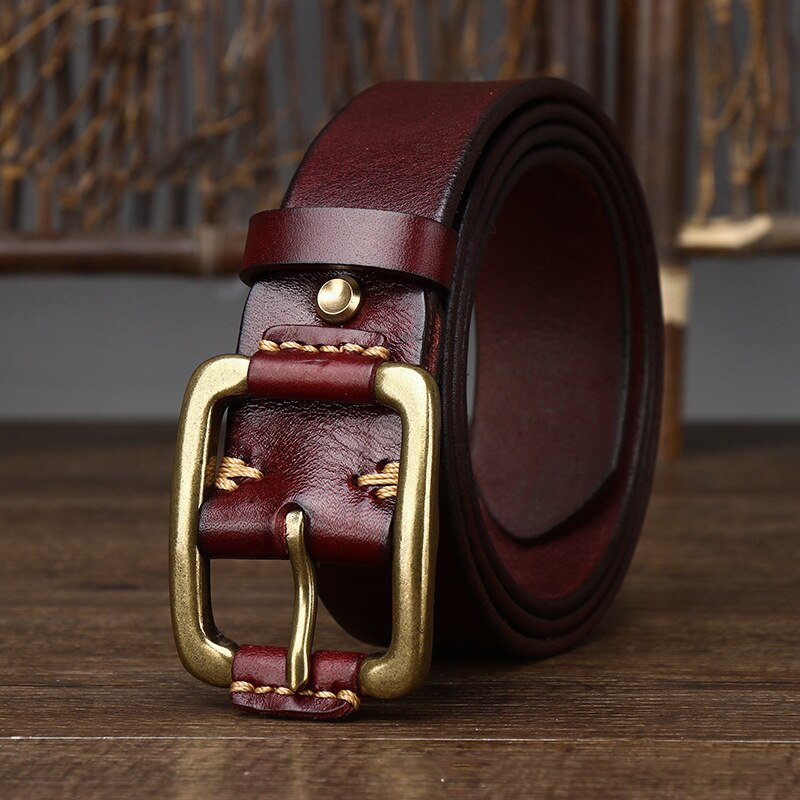 Vintage Leather Belts Brass Buckles Men Belt Ceinture Homme Retro Mens Cowskin Belts Pin Buckle