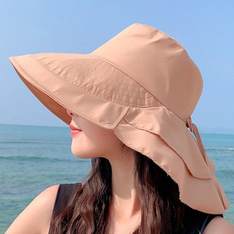 New Women&#39;s Summer Sun Hat With Neck Protector And Sunshade For Outdoor Cycling Trip Big-Brimmed Fisherman&#39;s Hat