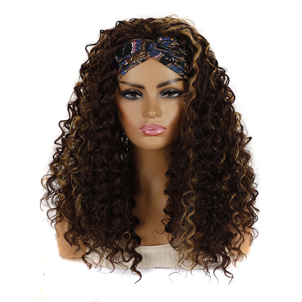 GURUILAGU Deep Wave Headband Wig Heat Resistant Fiber Synthetic Wig Black/613/4/27/99J Blonde Wig Synthetic Hair Wigs For Women