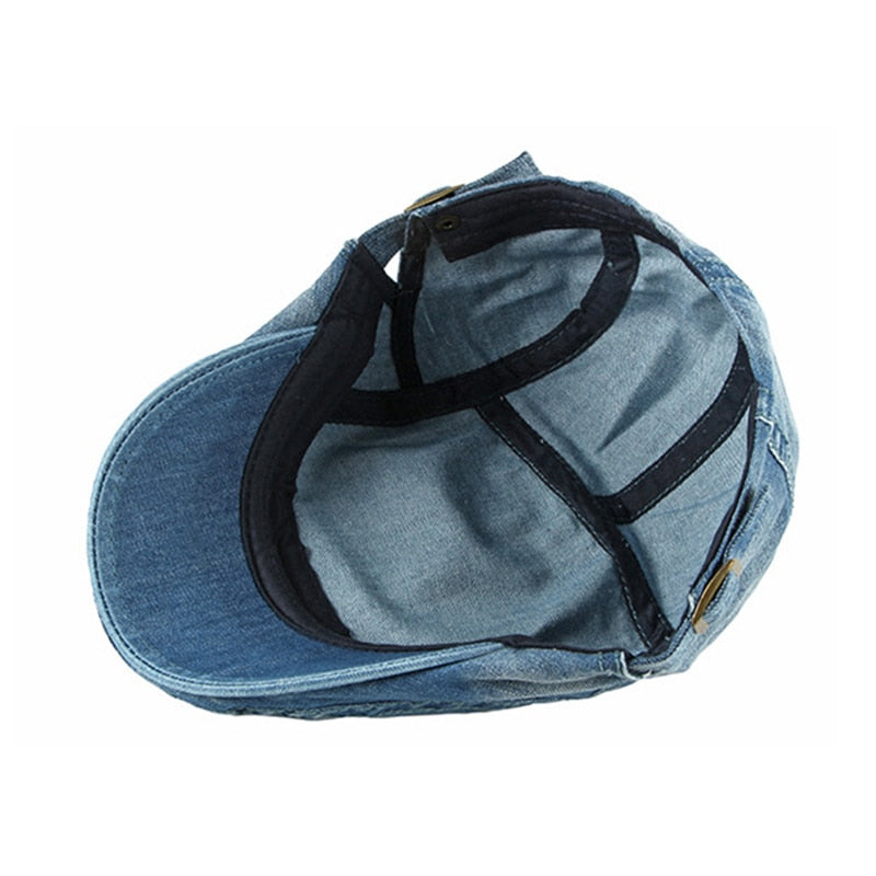 Wuaumx Simple Washed Denim Berets Hat Men Women Spring Summer Peaked Flat Cap Artist Duckbill Hat Casual Herringbone Newsboy Cap